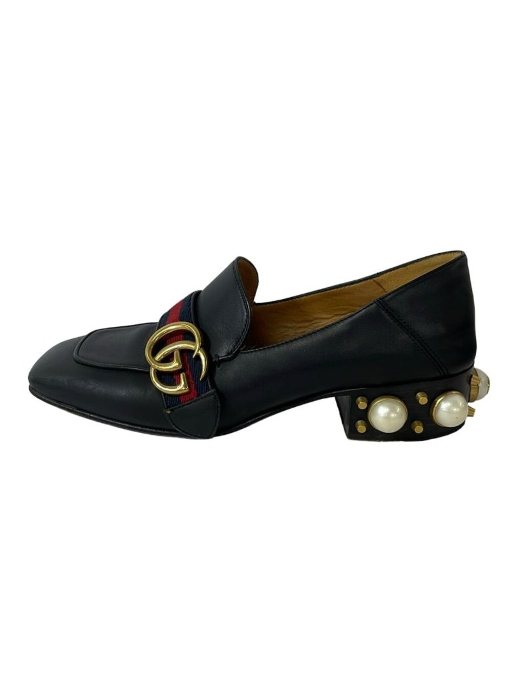 Gucci Loafers Black Dark Navy Red Double G Studs Pearl Leather